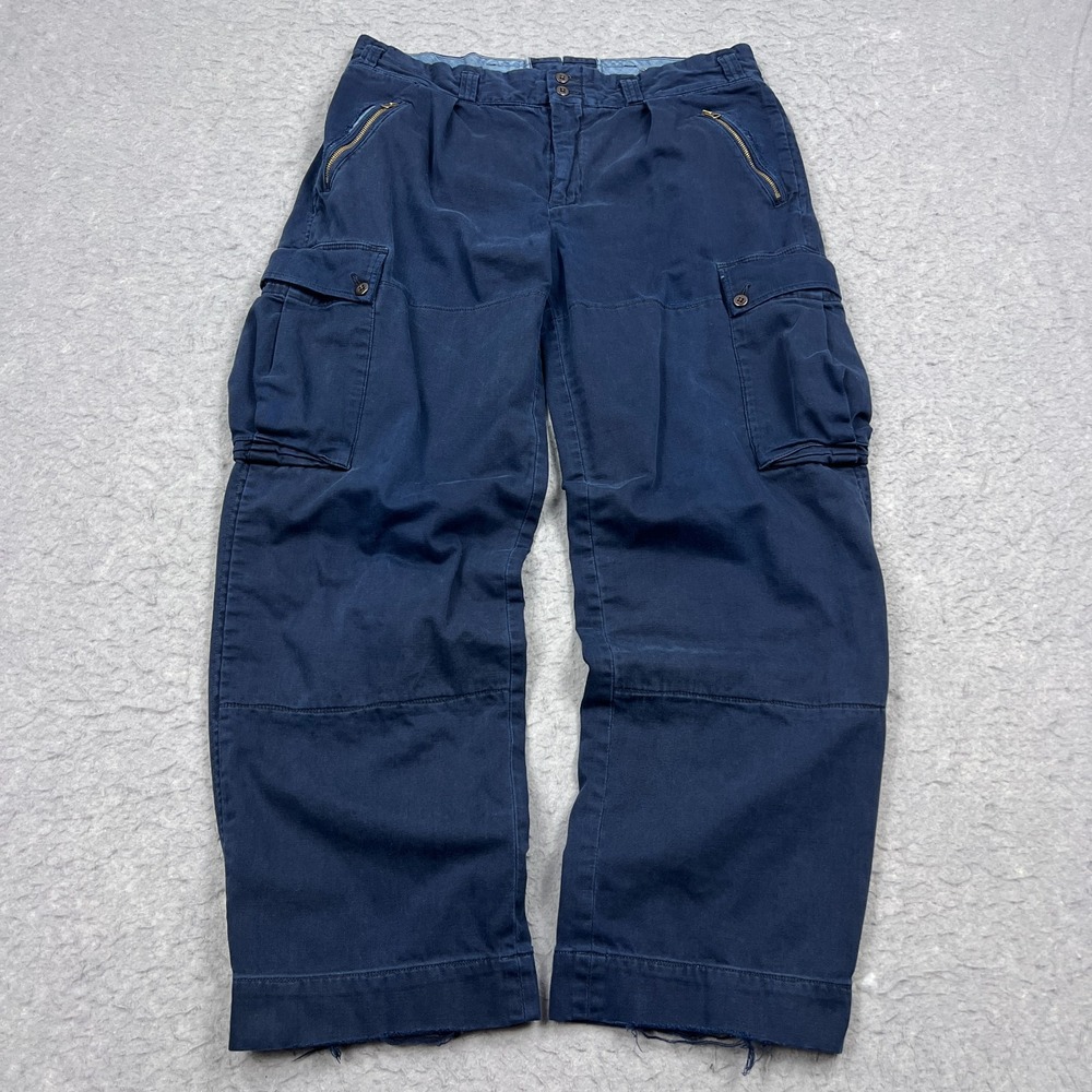 VTG Polo Ralph Lauren Pants‎ Mens 38x32 Navy Cargo Military Heavyweight Zipper